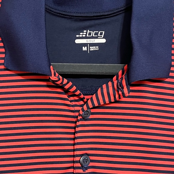 Mens BCG red and blue stripe golf polo. Medium. Excellent used condition - Picture 3 of 4